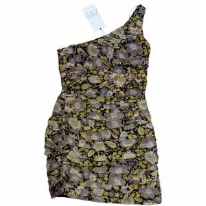 Zara Allover Floral Print One Shoulder Ruched Gathered Bodycon Dress Ruffled